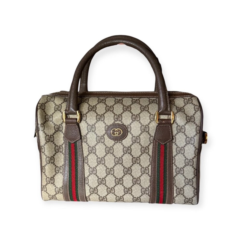 Vintage Gucci GG Supreme Boston Bag | Web Stripe | Dustbag + Strap - Picture 2 of 11
